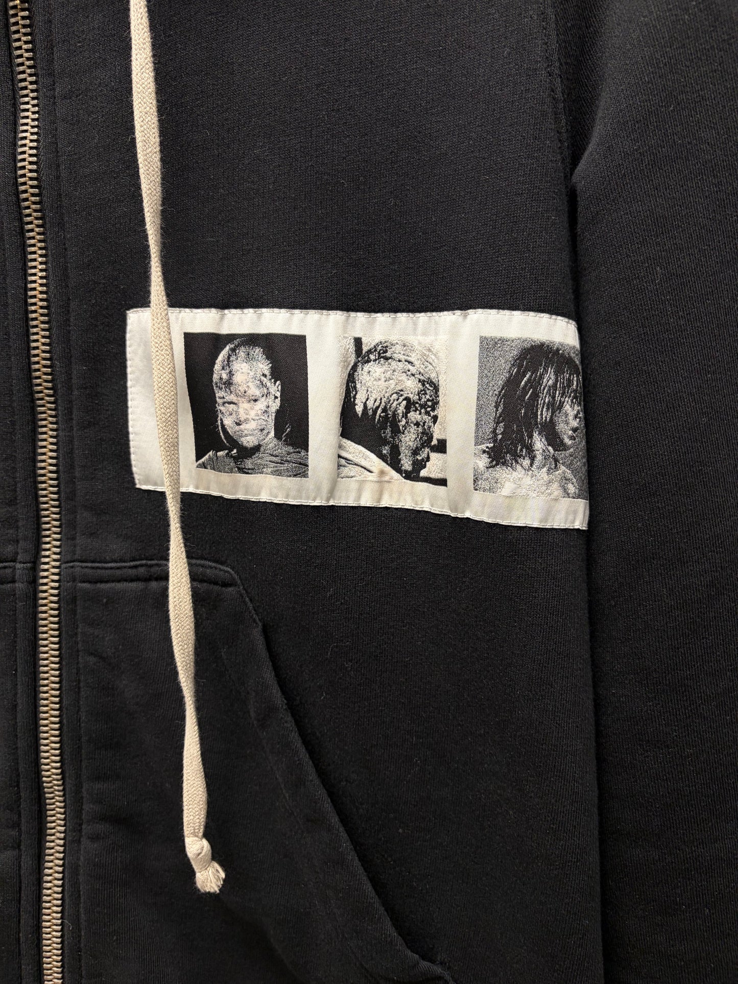 2016 Rick Owens Patchwork ‘Jason’ Black Drawstring Hoodie