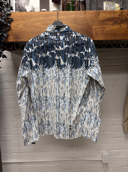 Vintage Jean Paul Gaultier Homme ‘Objet’ Paint Splatter Blue/White Button Up Shirt