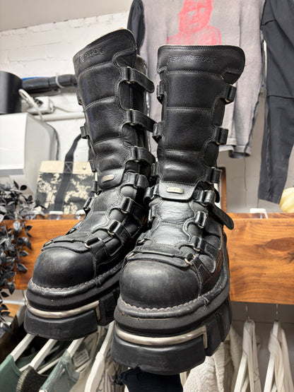 New Rock ‘M-309-C21’ Multi-Strap High Cut Leather Platform Boots