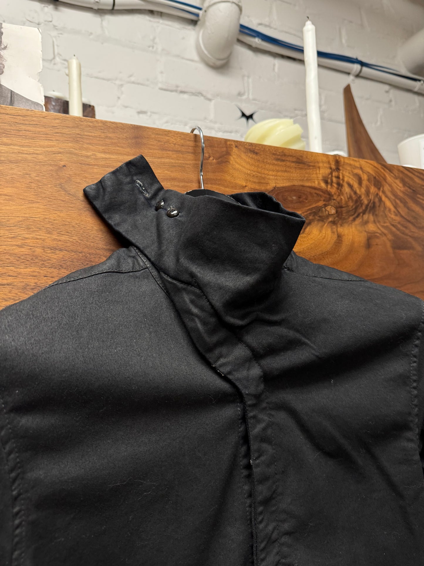 SS2014 Rick Owens DRKSHDW Waxed Black ‘Mollino’ Button Up Shirt