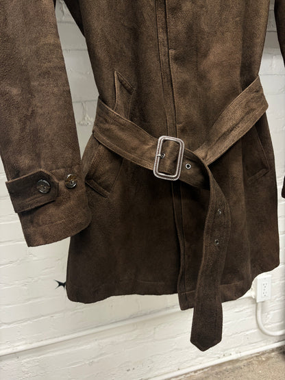 Tornado Mart Brown ‘Belted’ Suede Mid Length Collared Jacket