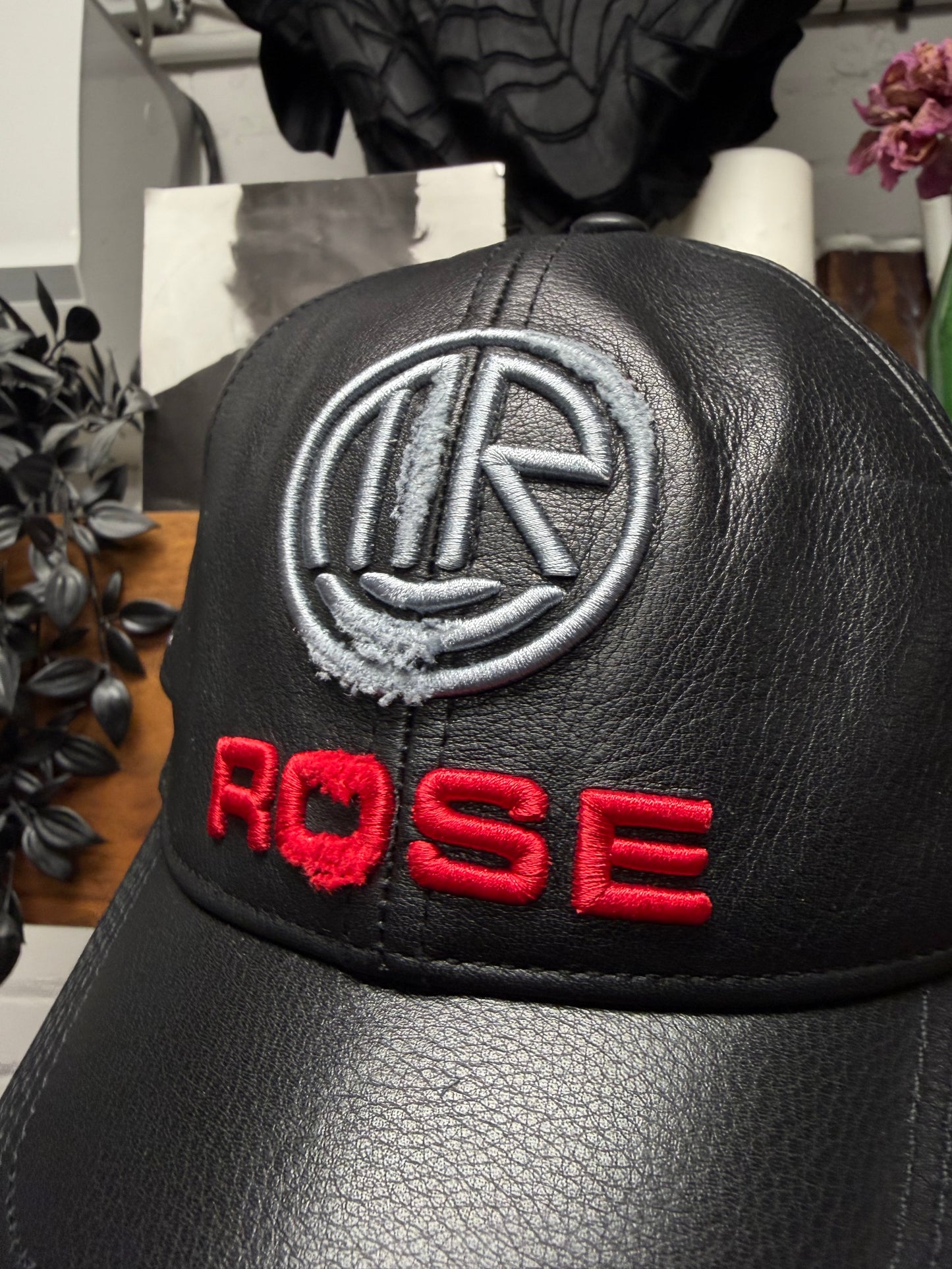 Martine Rose ‘Embroidered Logo’ Black Leather Baseball Cap