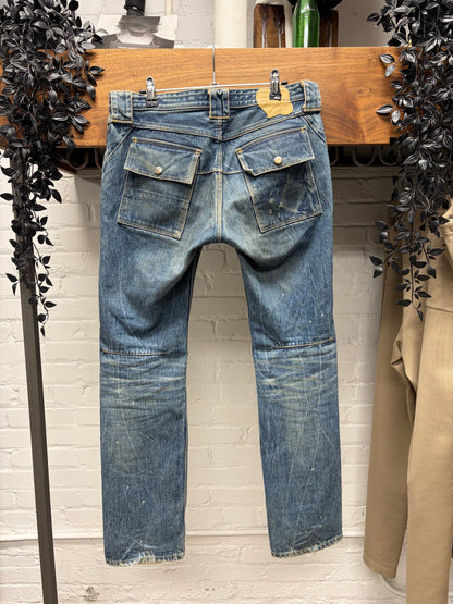 AW2009 Number (N)ine Dirt Washed Blue ‘Crying Heart’ Leather Patch Blue Skinny Cargo Denim