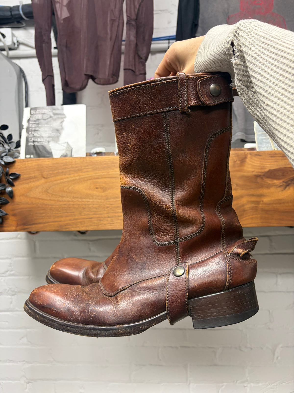 Vintage Dsquared2 Brown Calfskin Leather Cowboy Boots