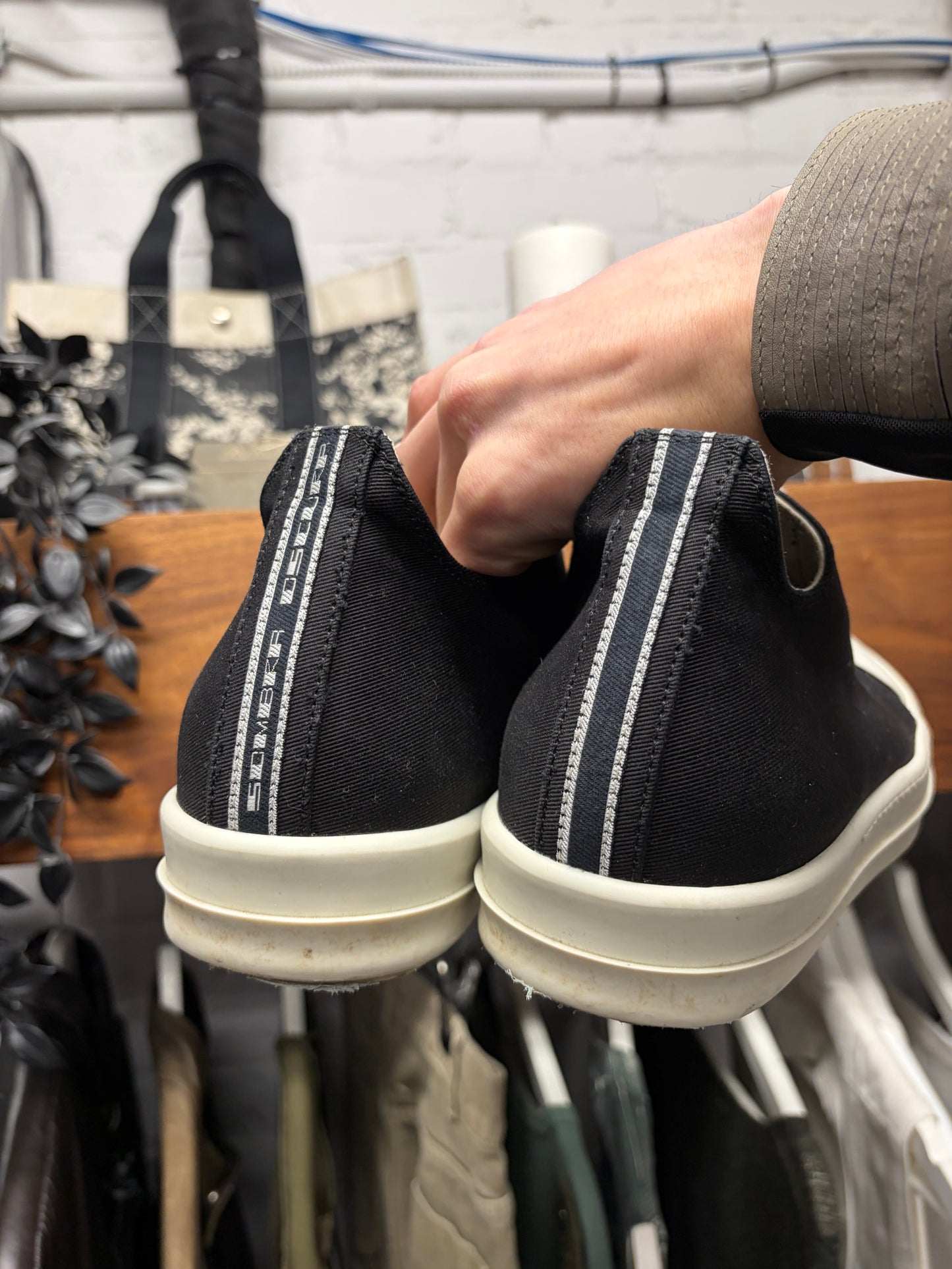 Rick Owens DRKSHDW ‘Ramones’ Black Canvas Low Top Sneakers