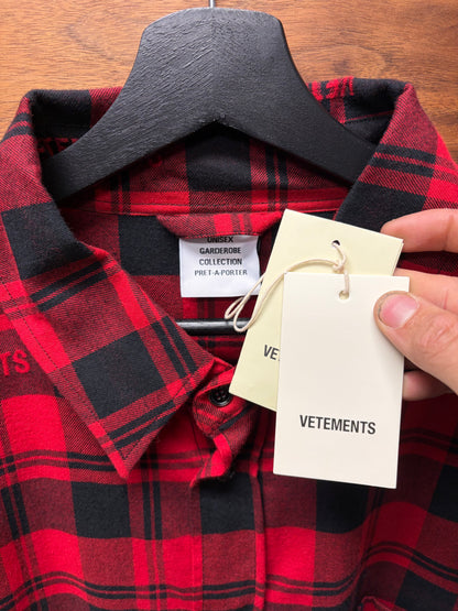 Vetements Embroidered Logo Quilted Red/Black Oversized Flannel Shirt