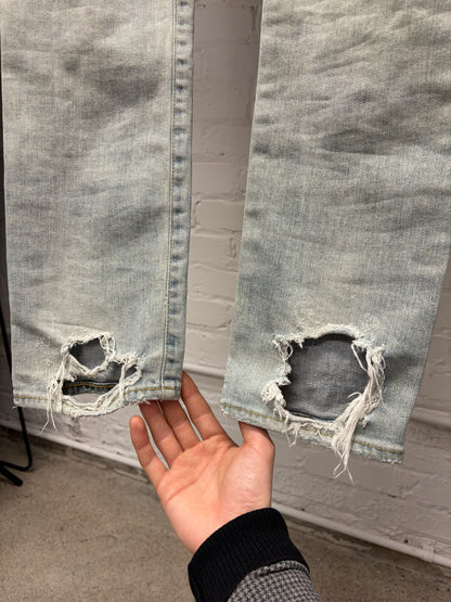 2014 Saint Laurent D02 Light Wash ‘Crash Denim’ with Repaired Blowouts