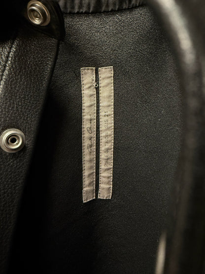 SS2021 Rick Owens ‘Phlegethon’ Black Leather Shoulder-Strap Workers Jacket
