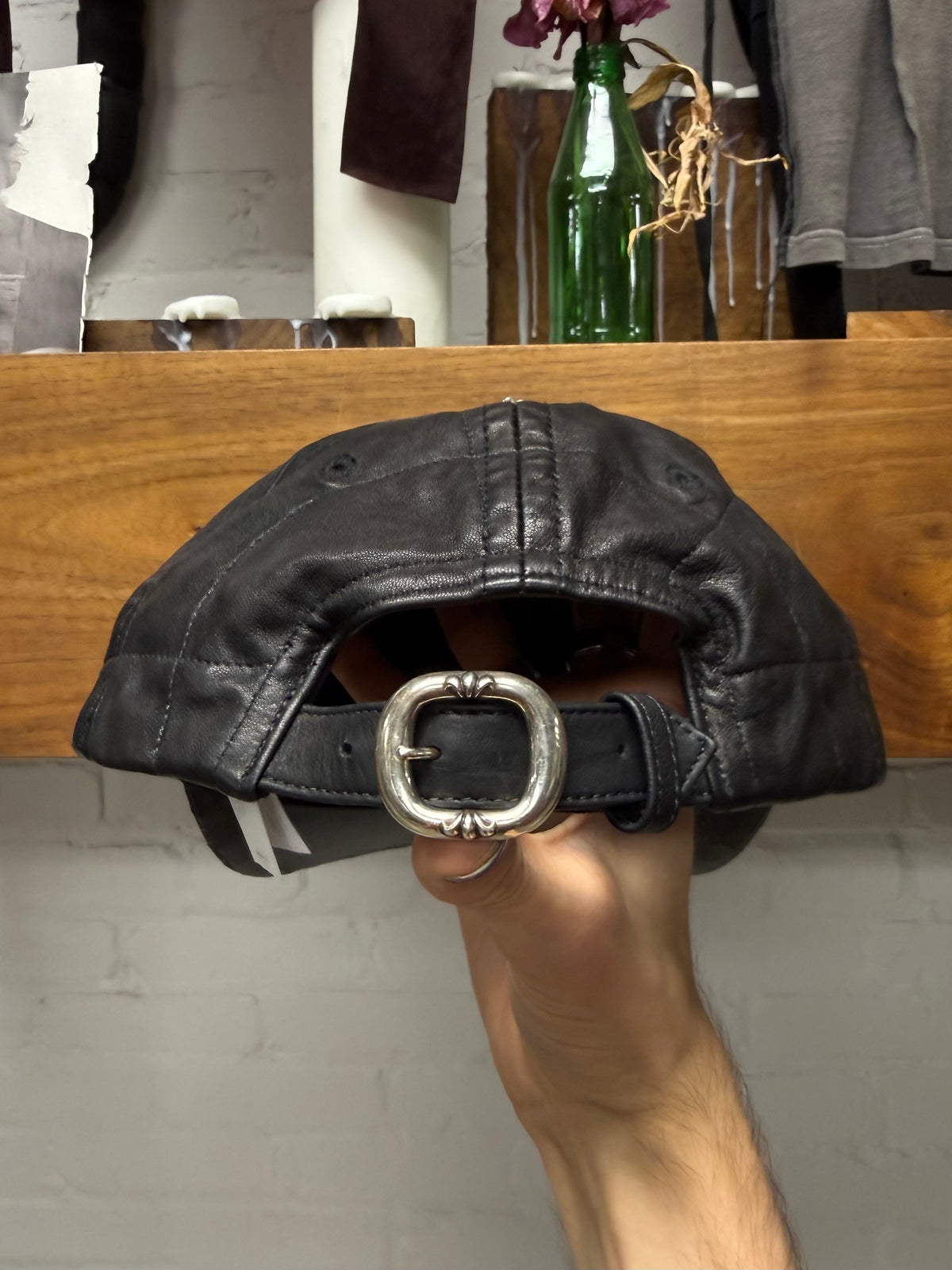 Chrome Hearts ‘Spiderweb’ Black Lambskin Leather Hat with .925 Silver Hardware