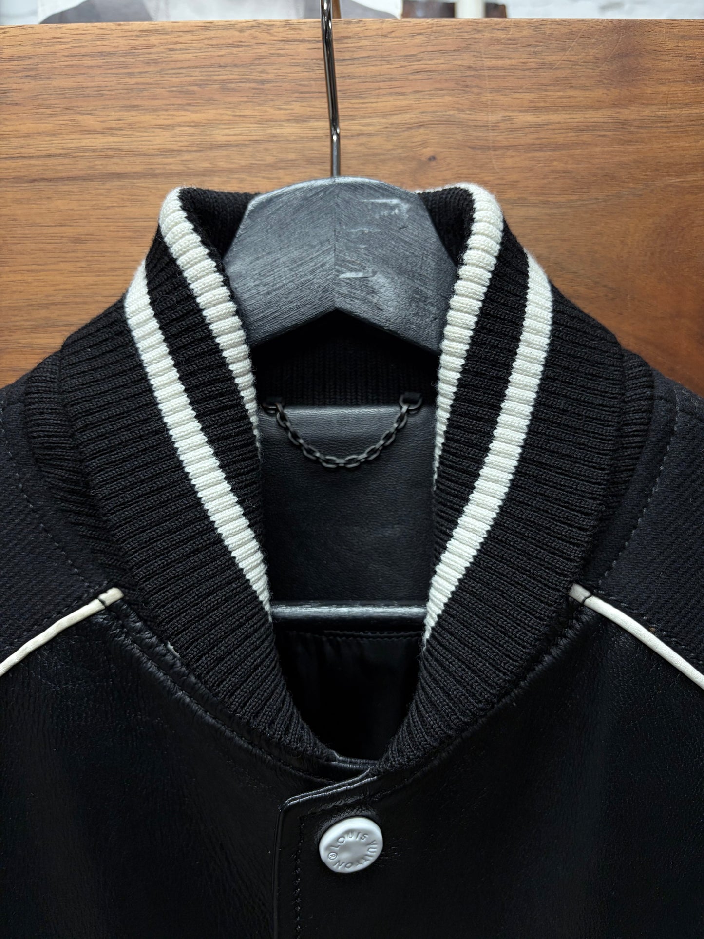SS2023 Louis Vuitton by Virgil Abloh ‘Musicians’ Black Leather/Wool Varsity Jacket