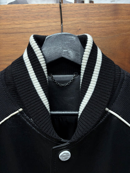 SS2023 Louis Vuitton by Virgil Abloh ‘Musicians’ Black Leather/Wool Varsity Jacket