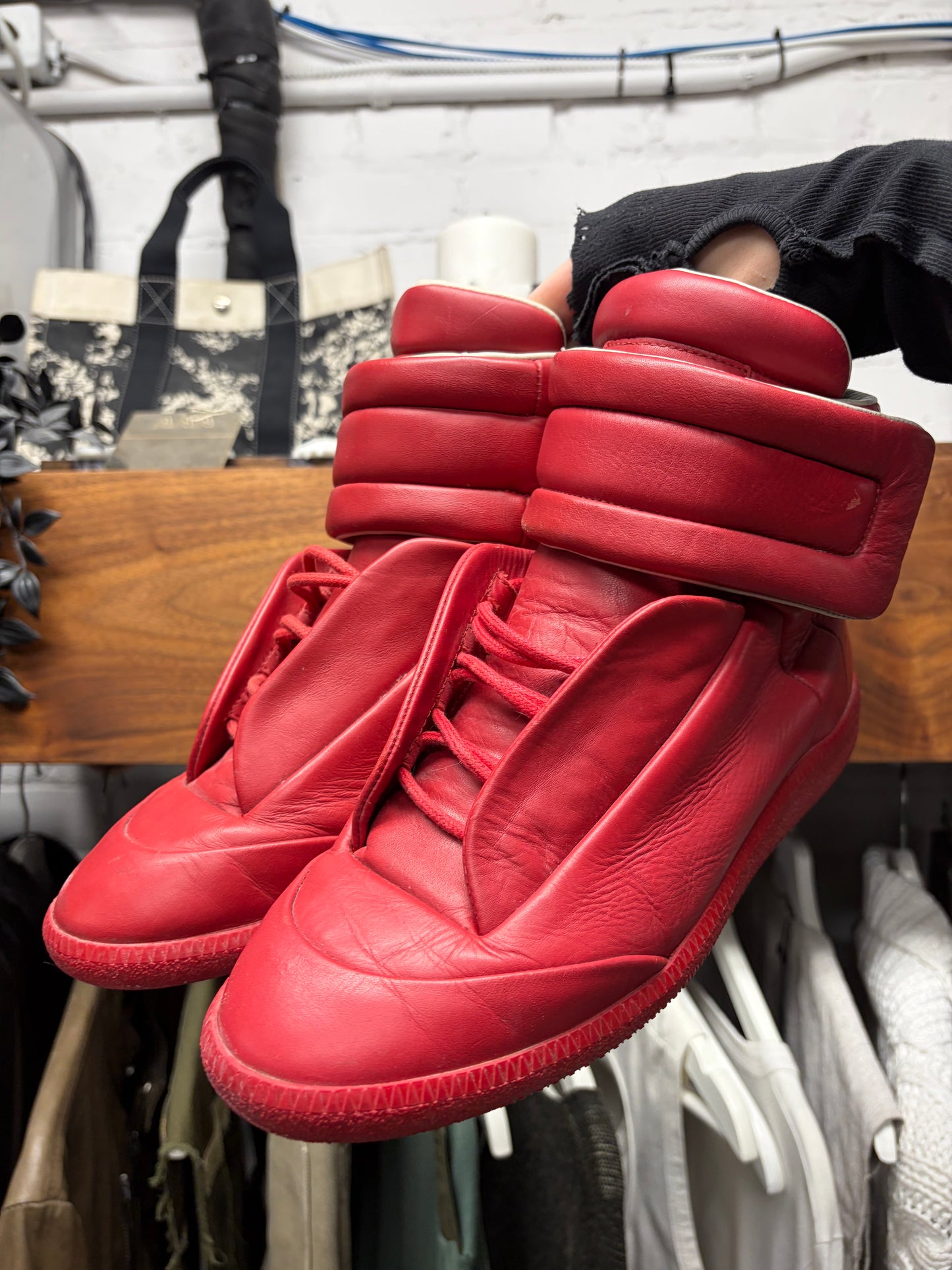 Maison Margiela ‘Future’ Red Leather High Top Sneakers
