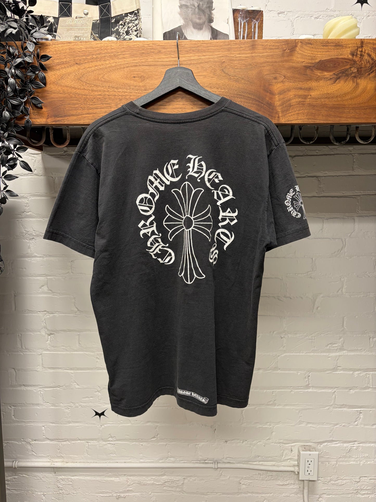 Vintage Chrome Hearts ‘Script Logo’ / Cross Back Faded Black Graphic T-Shirt
