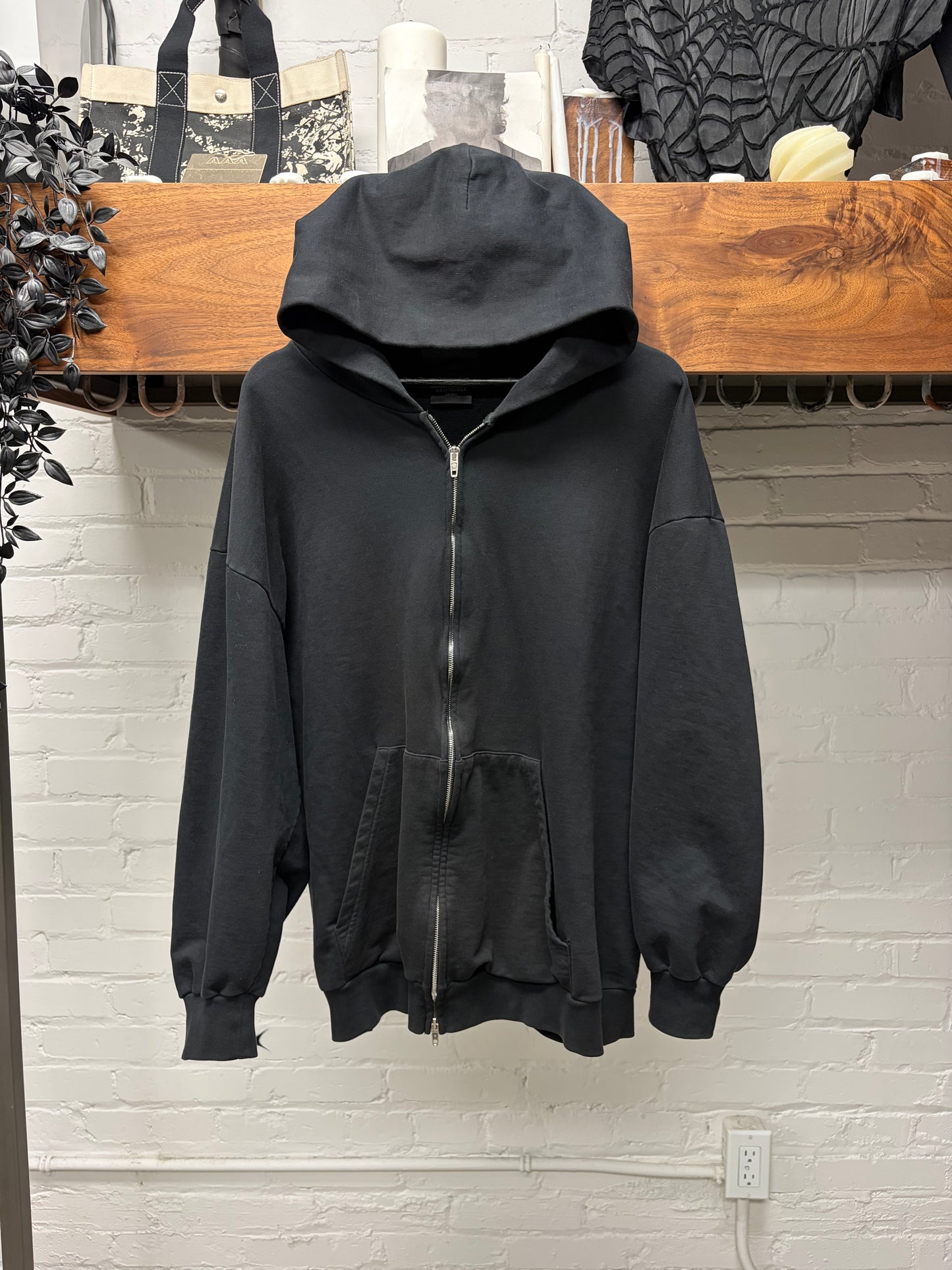 2022 Balenciaga ‘Logo-less’ Black Zip-Up Heavy Cotton Hoodie