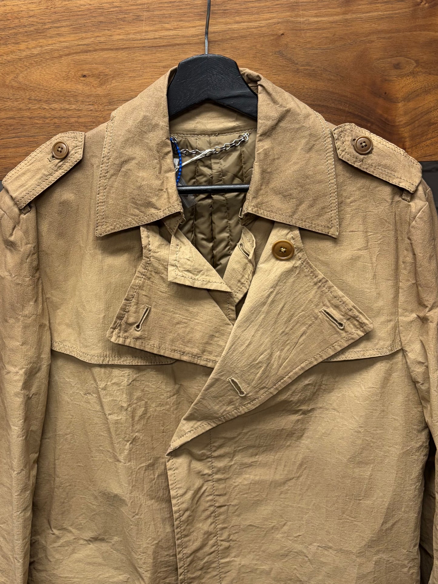 Mihara Yasuhiro ‘Waxed Paper’ Tan Brown Double Layered Trench Coat