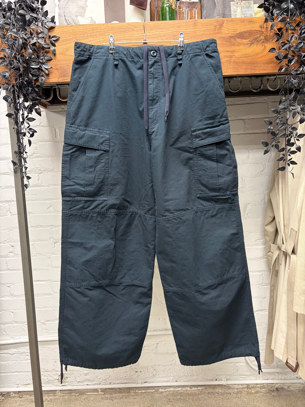 2024 Balenciaga Garde-Robe Navy Blue Ripstop Wide Leg Drawstring Cargo Pants