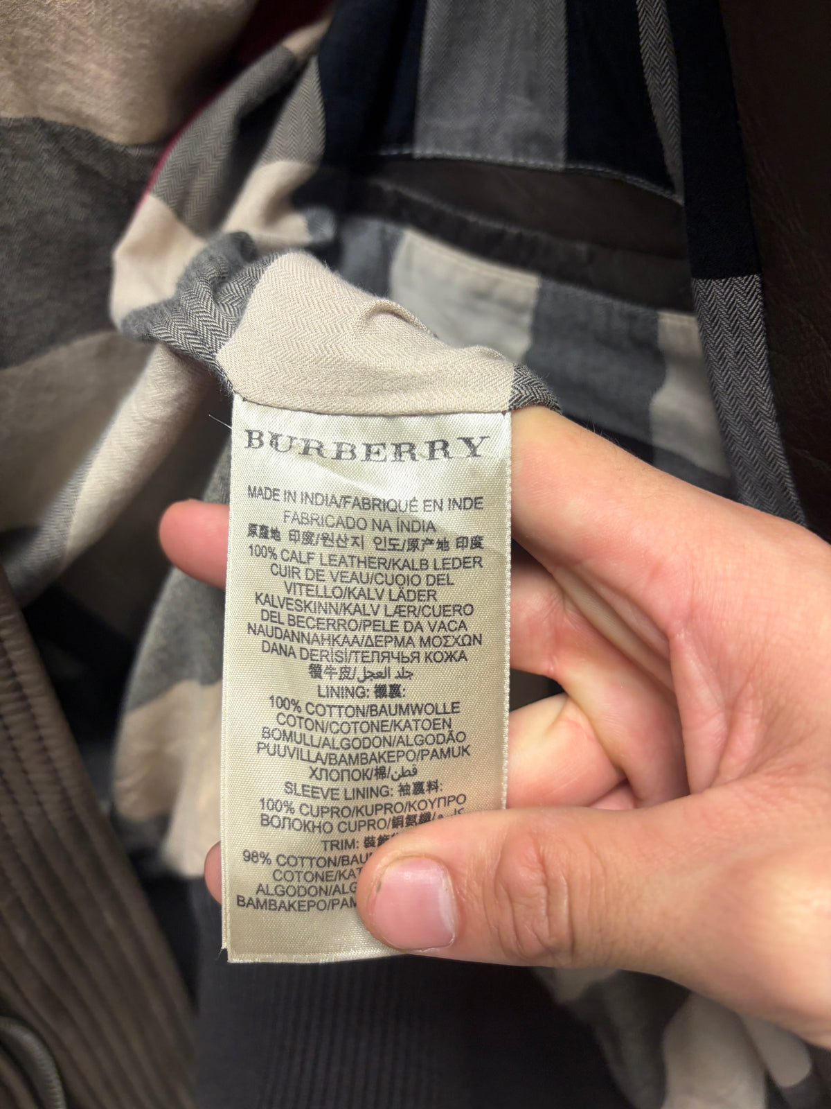 Burberry ‘Brit’ Brown Lambskin Leather Cargo Bomber Jacket with Nova Check Monogram Interior Liner