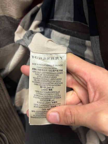 Burberry ‘Brit’ Brown Lambskin Leather Cargo Bomber Jacket with Nova Check Monogram Interior Liner