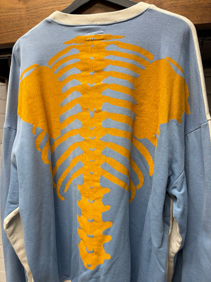 Kapital ‘Bone’ Sun Faded Blue/Yellow Split Cotton Sweatshirt