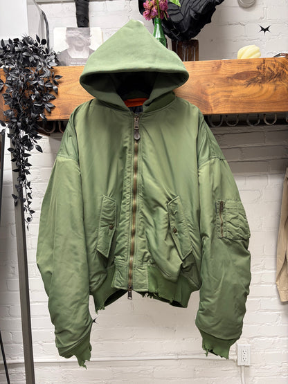 AW2024 Balenciaga Distressed Green ‘MA-1’ Hooded Bomber Jacket