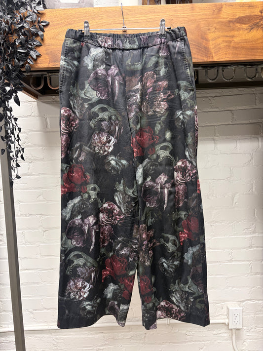 Lad Musician Skull/Floral Full Print Lightweight Wide Leg Pants