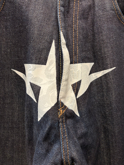 2000s Bape ‘Star Sta’ White Ape Camo Raw Bootcut Denim