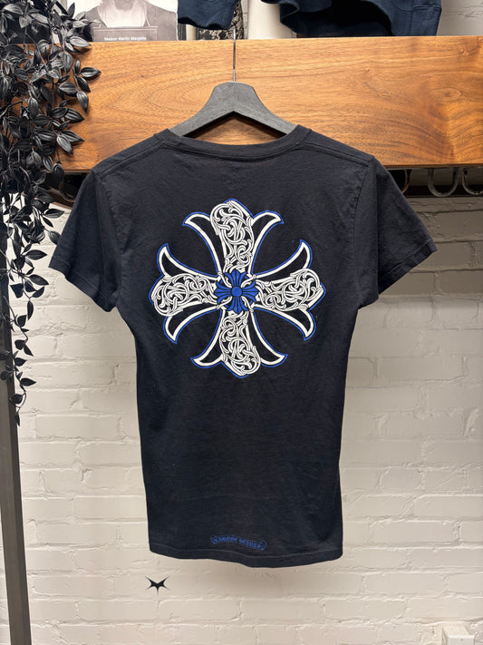 Chrome Hearts Blue/White Celtic Cross Black Short Sleeve T-Shirt