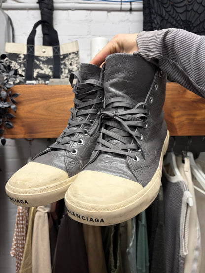 Balenciaga ‘Paris’ Grey Leather High Top Sneakers