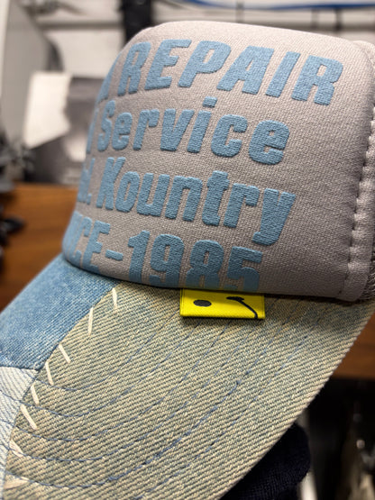 Kapital ‘Denim Repair Service’ Blue Mesh Trucker Hat