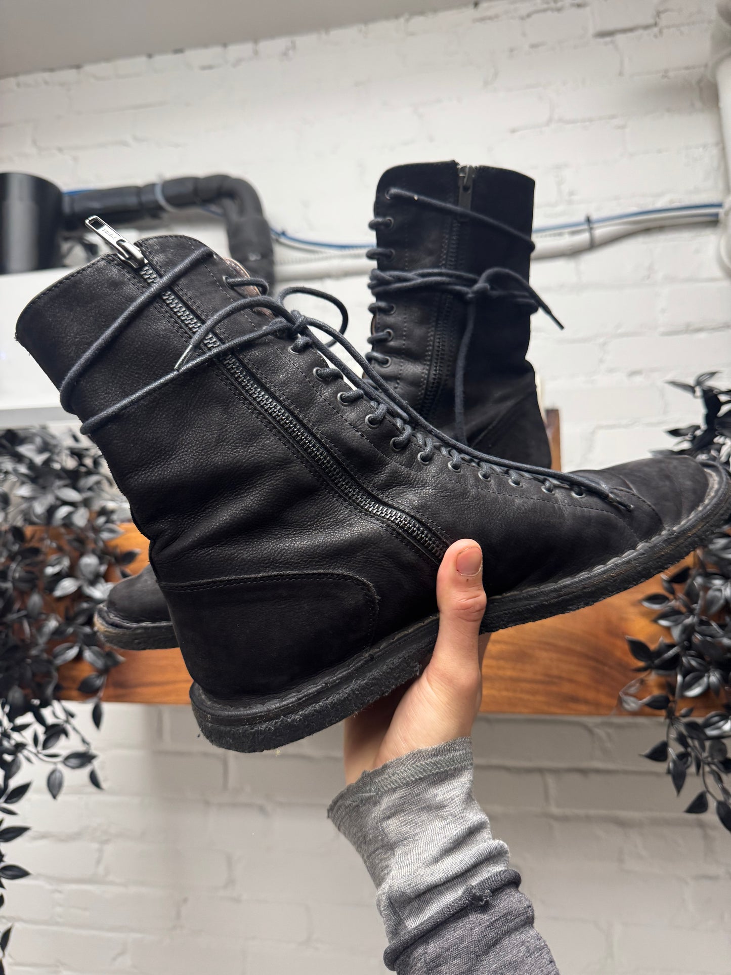 Ann Demeulemeester Black Blistered Suede Crepe Sole ‘Boxing’ Boots