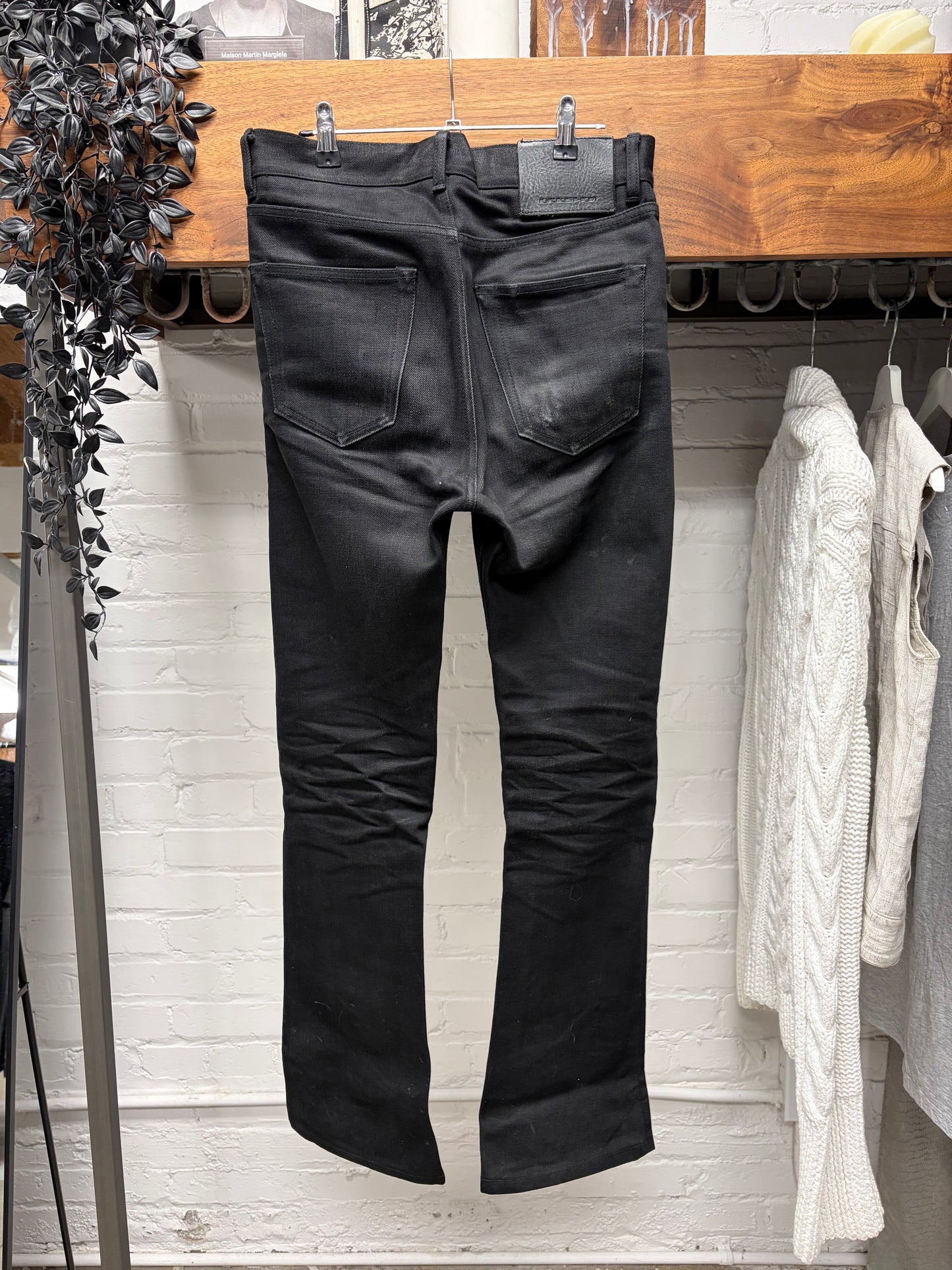 Rick Owens ‘Jim Cut’ Waxed Black  Flared Fit Skinny Japanese Denim