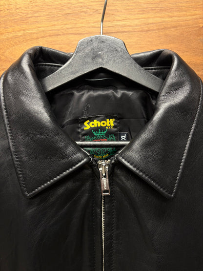 SS2024 Supreme x Schott Black ‘Embossed Logo’ Lambskin Leather Zip-Up Jacket