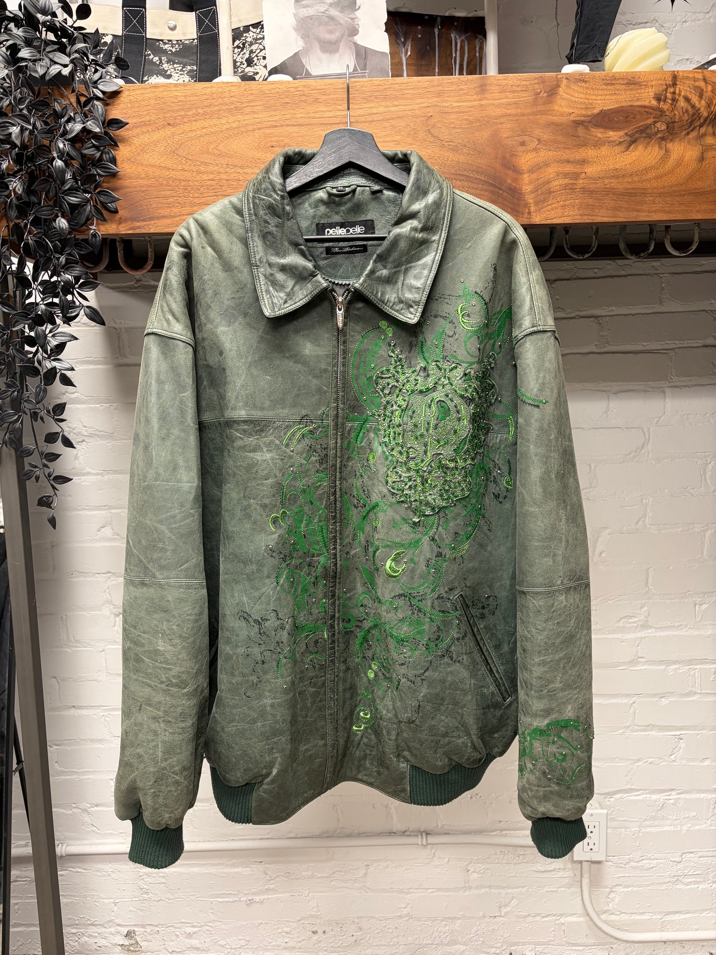 Vintage Pelle Pelle ‘Moss Green’ Studded Leather Jacket