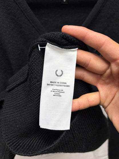 Raf Simons x Fred Perry ‘Metal Crest Logo’ Knit Black Cardigan Sweater