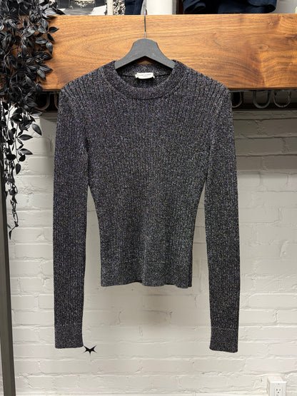 2017 Saint Laurent Silver ‘Glitter’ Ribbed Knit Sweater