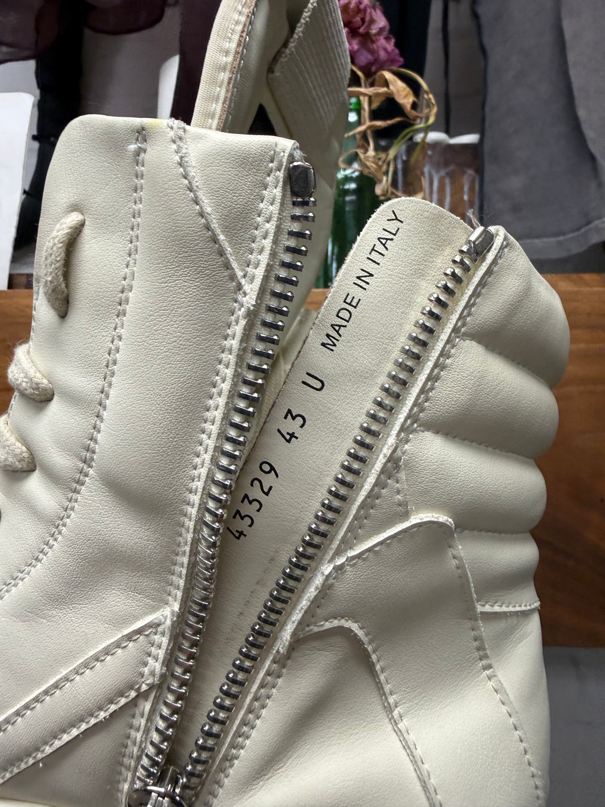Rick Owens ‘Geobasket’ Milk Leather High Top Sneakers