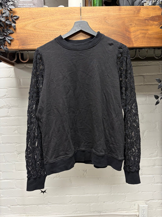 SS2018 Maison Margiela Black Cotton Long Sleeve Shirt with Lace Sleeves