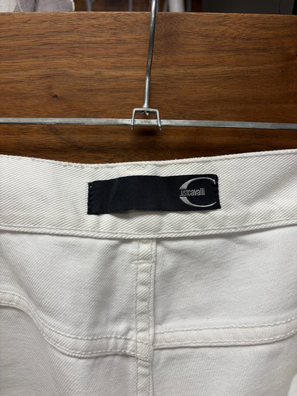 Roberto Cavalli Embroidered Silver ‘Crest Logo’ White Skinny Jeans