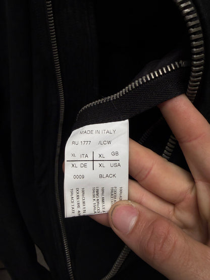 Rick Owens Mollino Zip Blistered Suede Black High Neck Leather Jacket