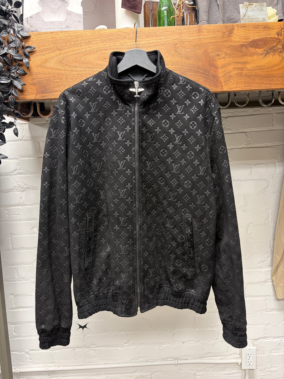 SS2025 Louis Vuitton by Pharrell Williams Black ‘Debossed Suede’ Monogram Leather Jacket with Airplane Zipper