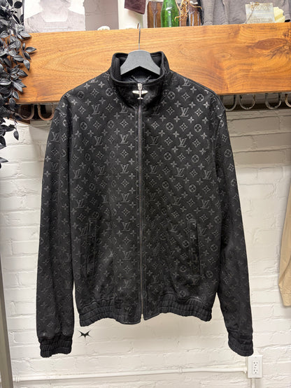 SS2025 Louis Vuitton by Pharrell Williams Black ‘Debossed Suede’ Monogram Leather Jacket with Airplane Zipper