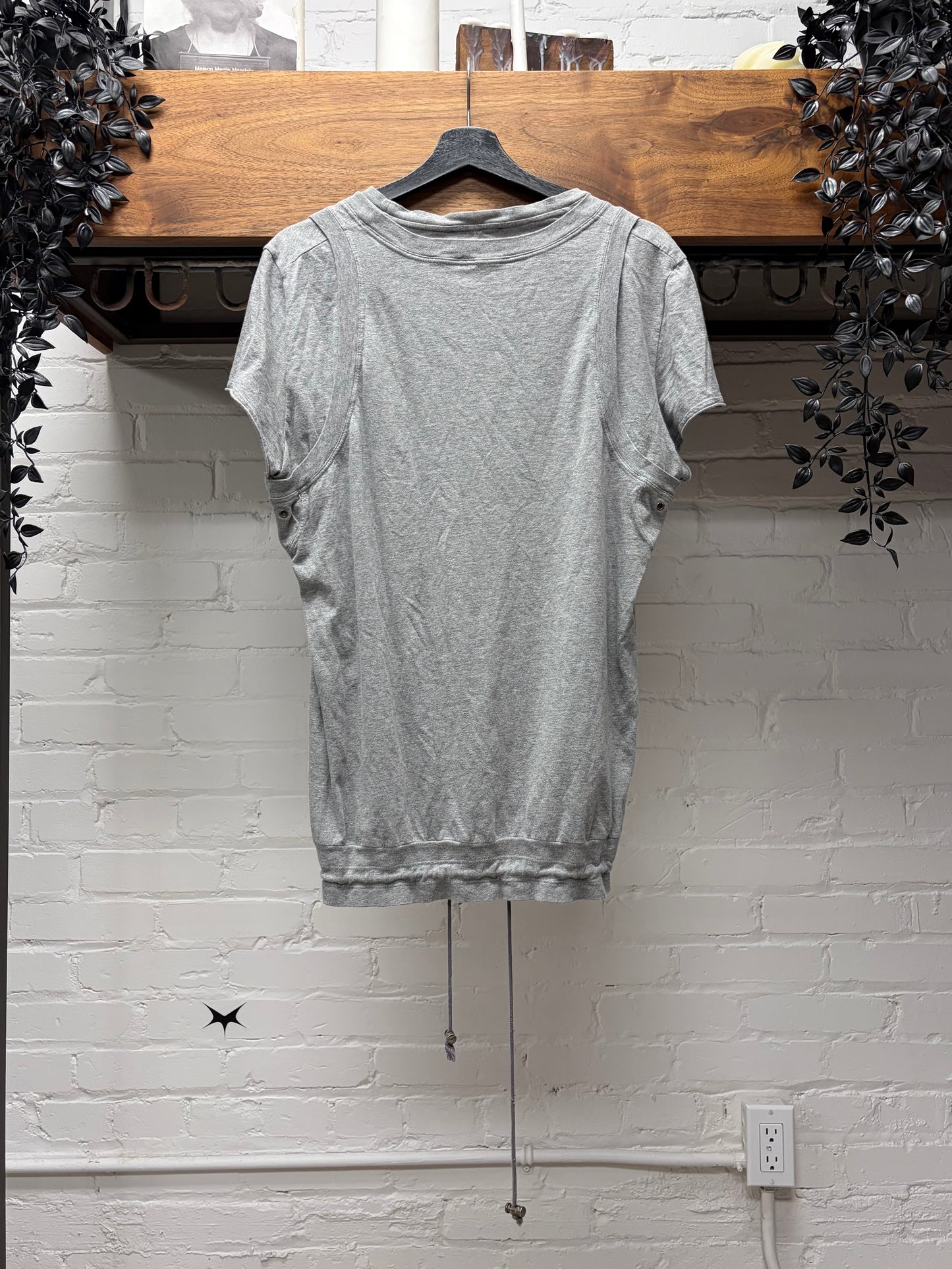 Alexander McQueen Double Layered Grey Scoop Neck Cotton T-Shirt