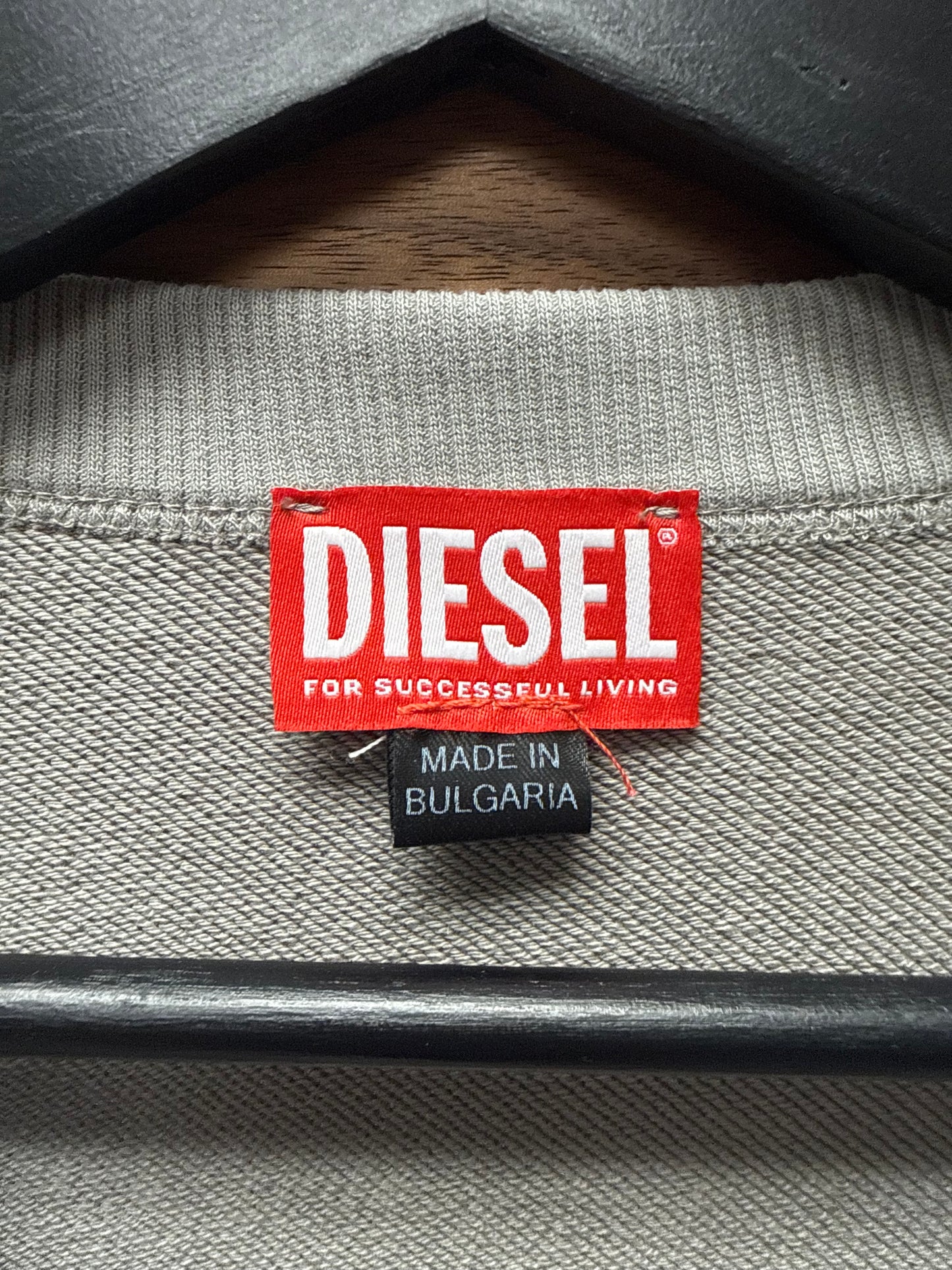 Diesel Silver D-Logo Grey Cotton Pullover Sweatshirt