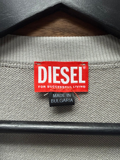 Diesel Silver D-Logo Grey Cotton Pullover Sweatshirt
