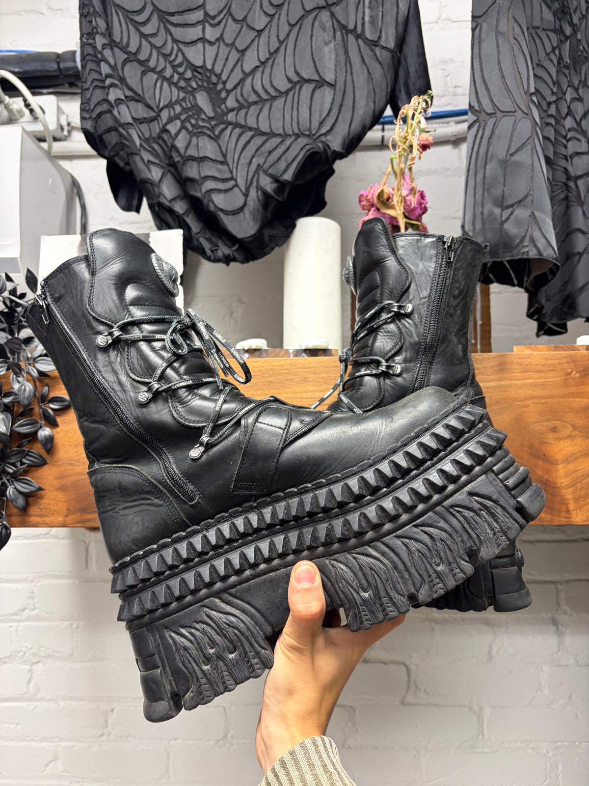 Vetements x New Rock ‘Tower’ Flame Platform Leather Boots