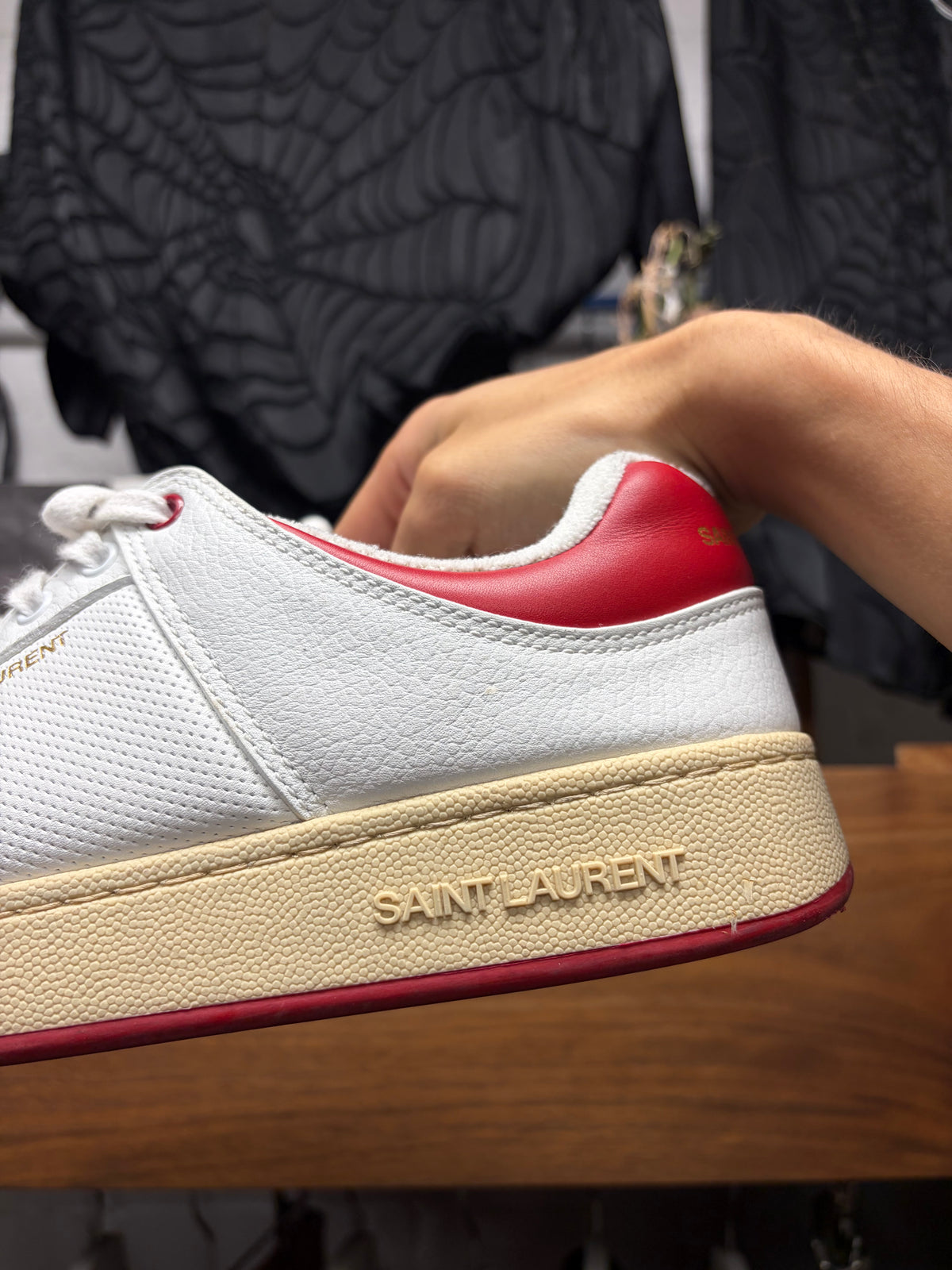 Saint Laurent ‘SL-61’ White/Red Leather Court Low Top Sneakers