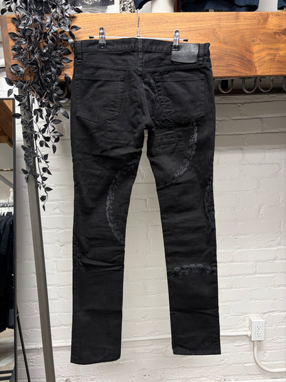 2000s Hysteric Glamour ‘Skull Print’ Black Skinny Jeans