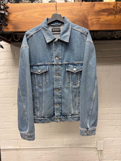 2020 Balenciaga ‘Multi Language’ Blue Denim Trucker Jacket