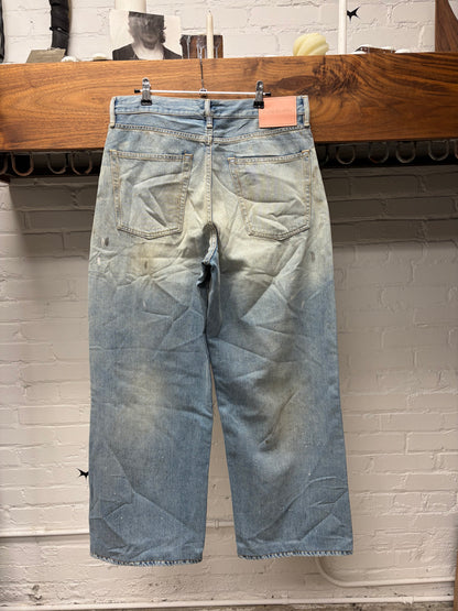 2023 Acne Studios Paint Splatted ‘Super Baggy’ Light Wash Denim