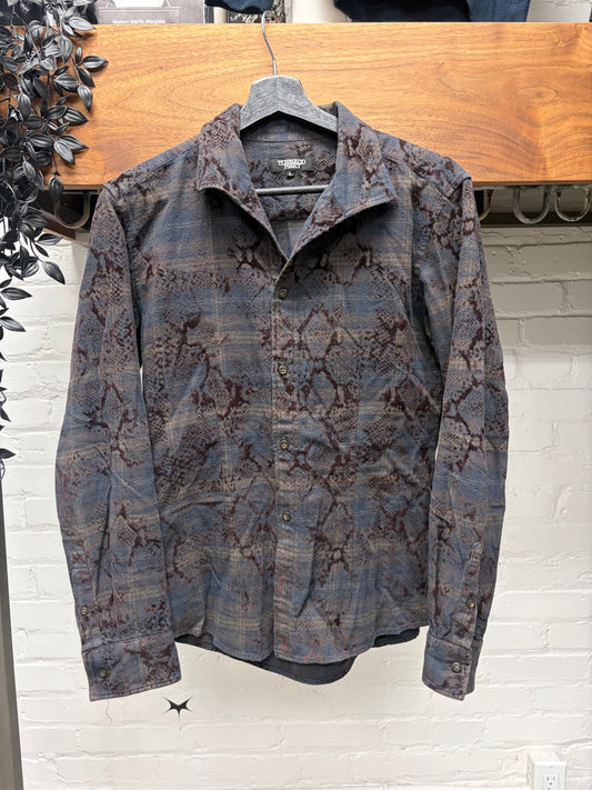 Tornado Mart Dark Purple Snakeskin Print Button Up Shirt